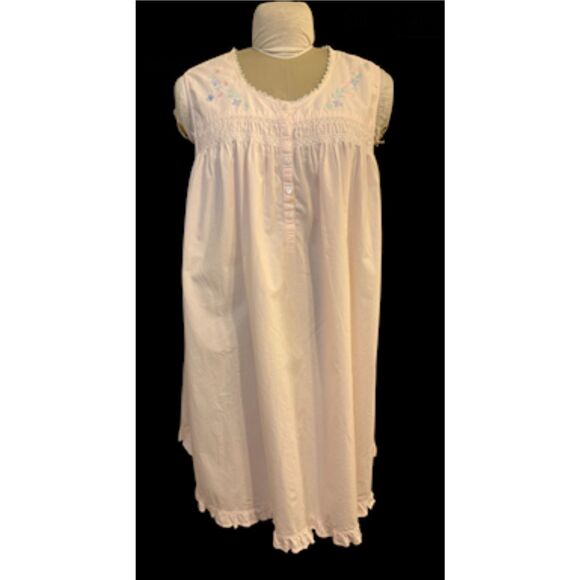 Amanda Stewart Vtg Nightgown, size 2X Light Pink Check Embroidery Lace - Picture 3 of 8